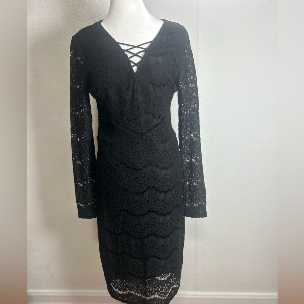 Xhilaration Women Black Lace Long Sleeve Dress Size M